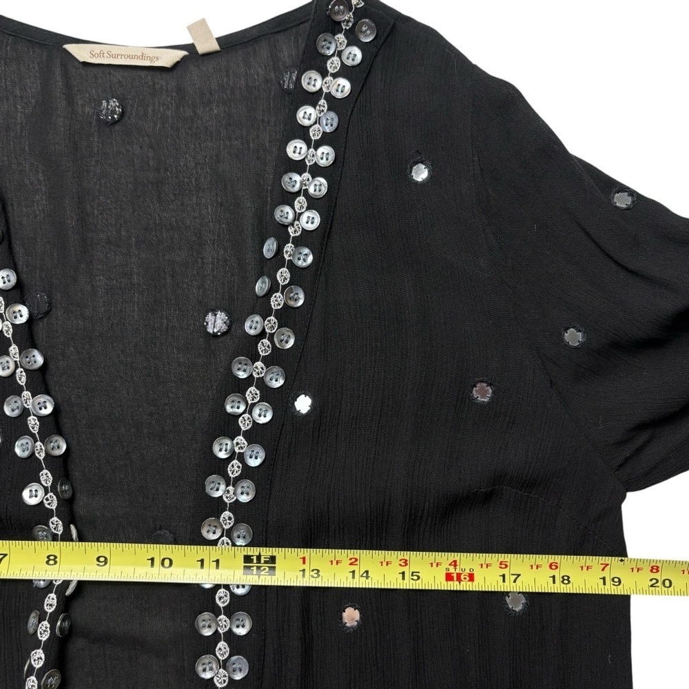 Soft Surroundings Embellished Duster Kimono M Black 3/4 Sleeve Split Cuff Open - Picture 9 of 13